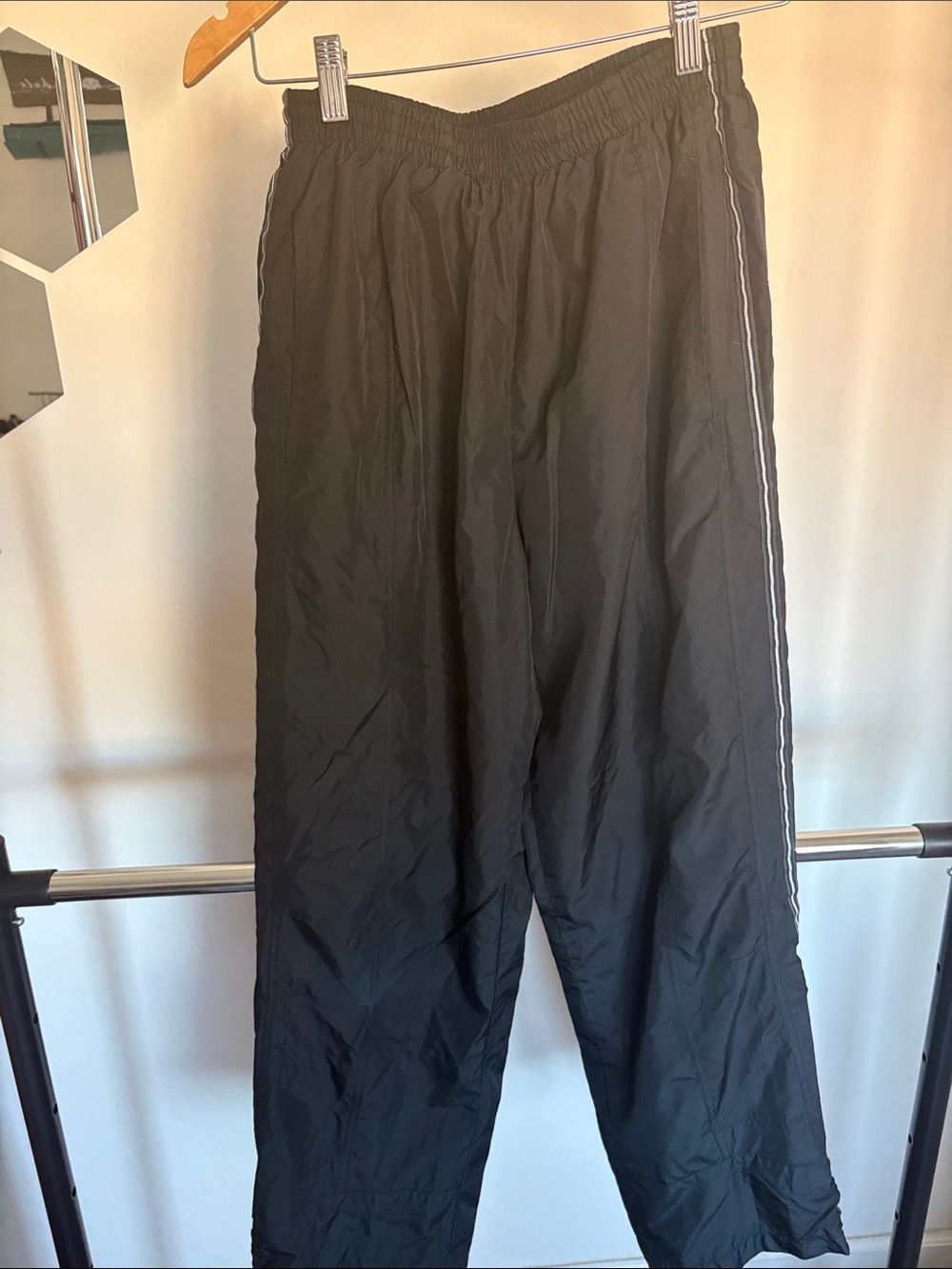 adidas Vintage Black Track Pants with White Side Stripes